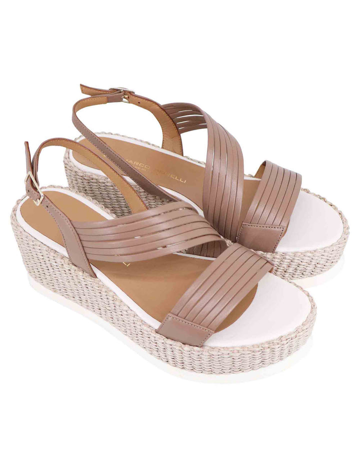 Spatarella Sandali slingback donna in pelle taupe con zeppa bassa fasciata in tessuto Offerta