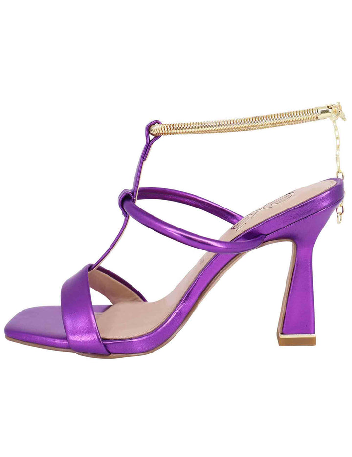 Spatarella Sandali donna in eco pelle viola con tacco alto e cavigliera morbida in oro Economico