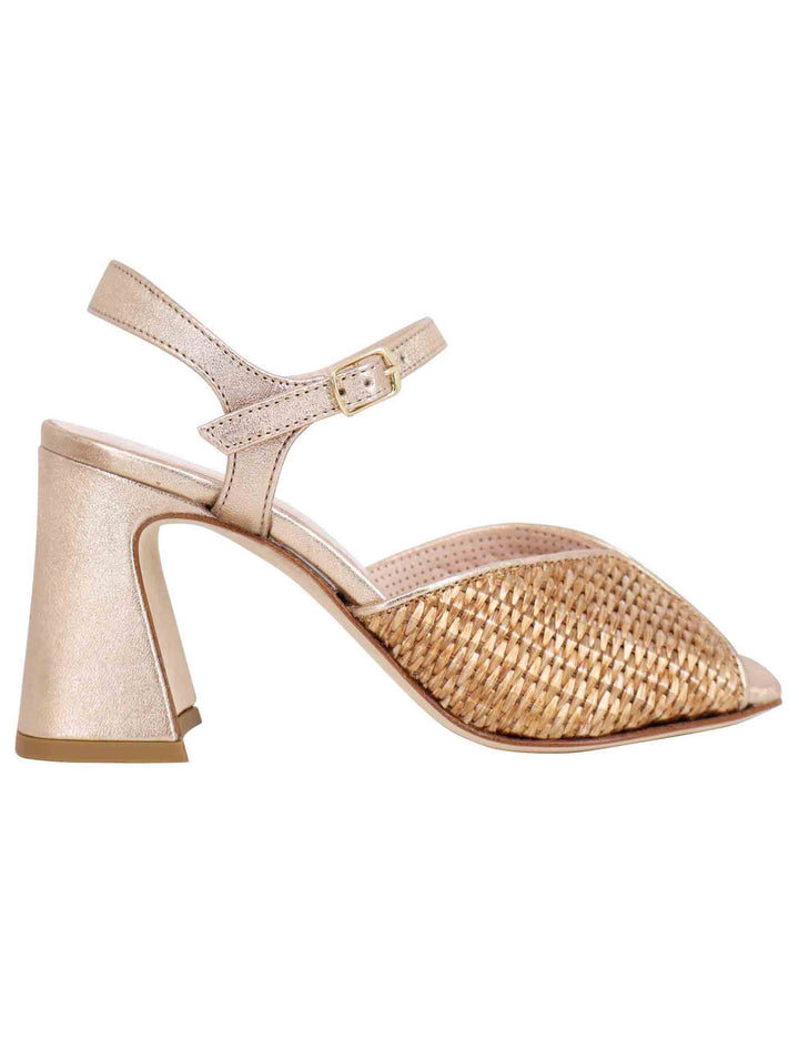 Spatarella Sandali donna in pelle oro laminata con tacco alto e cinturino alla caviglia Online