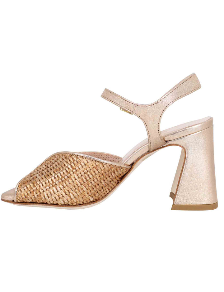 Spatarella Sandali donna in pelle oro laminata con tacco alto e cinturino alla caviglia Online