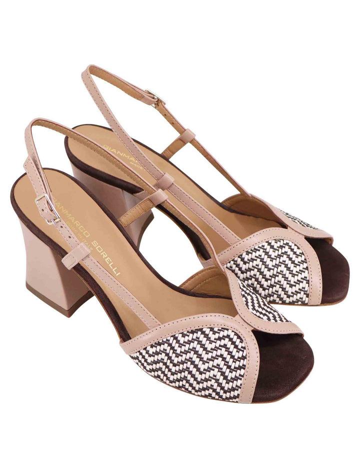 Spatarella Sandali donna slingback in pelle cipra bicolore con tacco alto Outlet