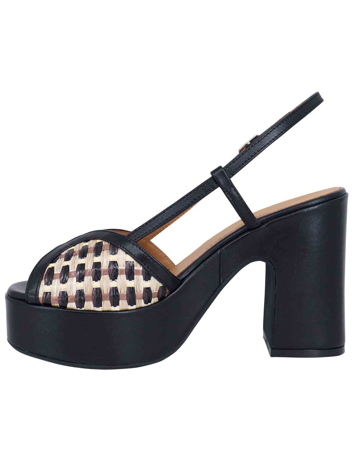 Spatarella Sandali donna slingback in pelle nera bicolore con tacco alto e plateau Saldi