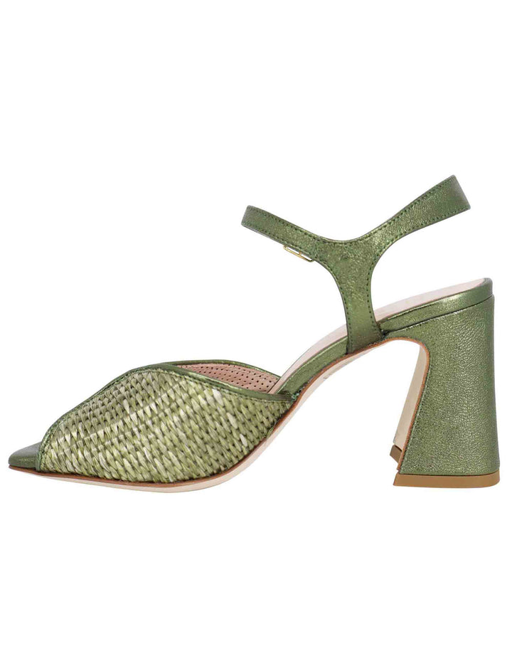 Spatarella Sandali donna in pelle verde laminata con tacco alto e cinturino alla caviglia Offerte