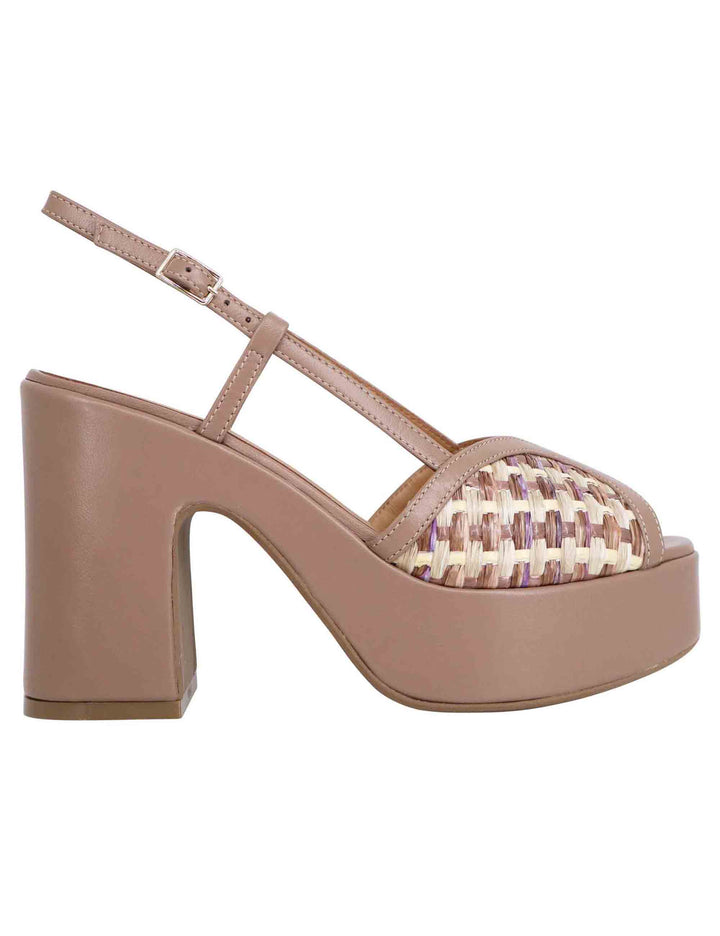 Spatarella Sandali donna slingback in pelle taupe bicolore con tacco alto e plateau Hotsell