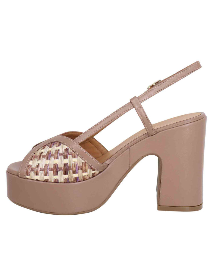 Spatarella Sandali donna slingback in pelle taupe bicolore con tacco alto e plateau Hotsell