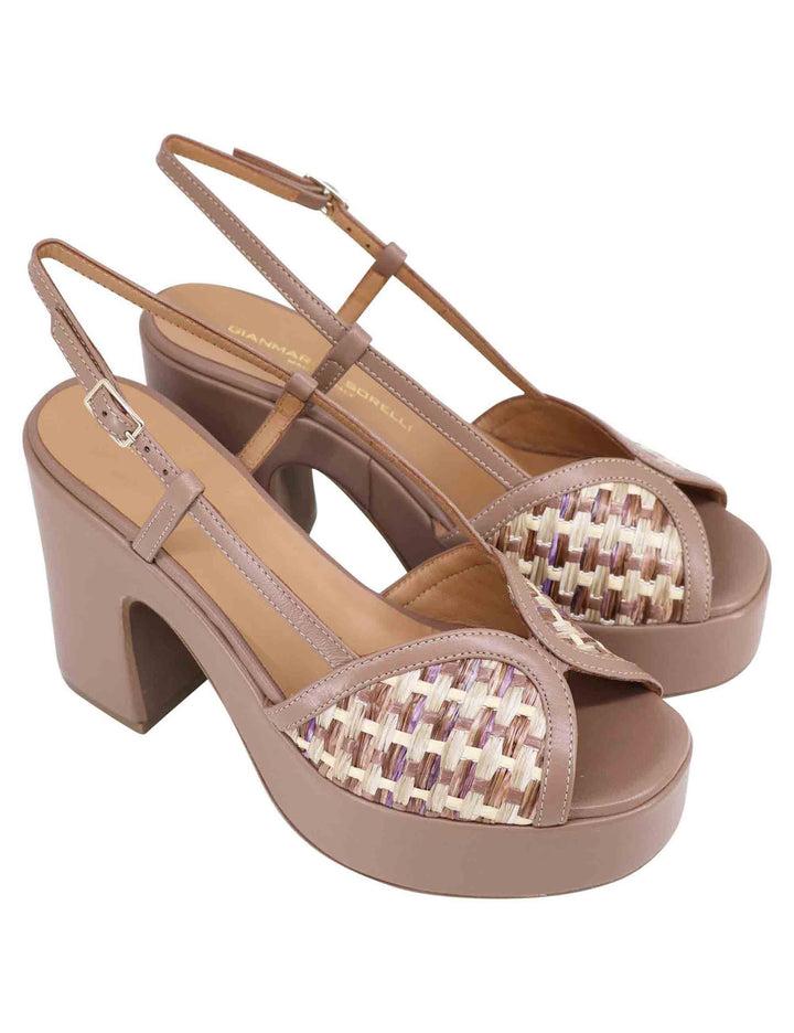 Spatarella Sandali donna slingback in pelle taupe bicolore con tacco alto e plateau Hotsell