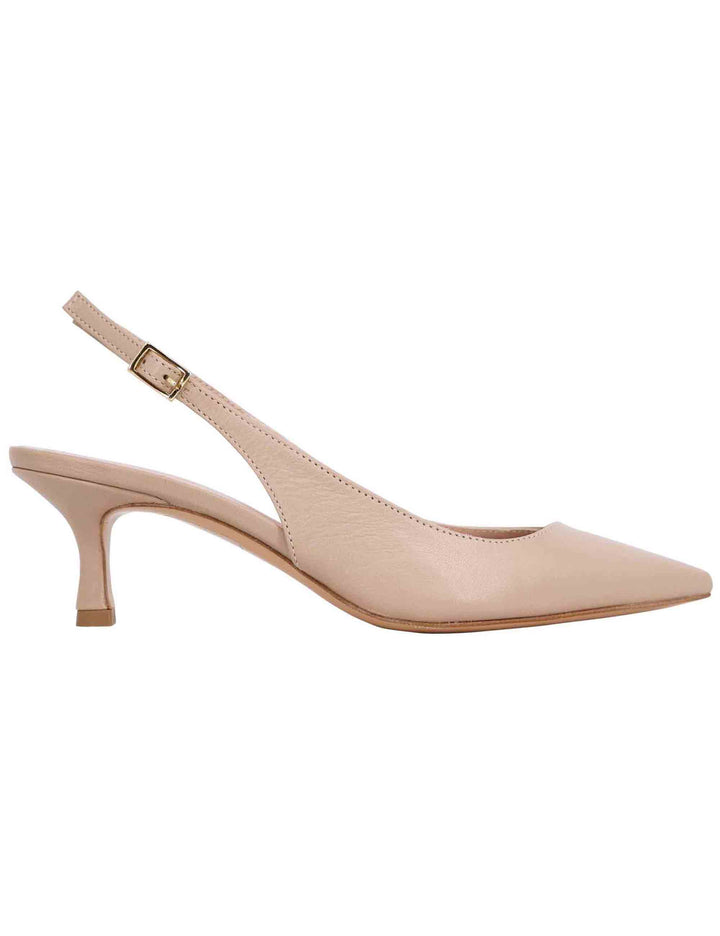 Spatarella Decollete slingback donna in pelle taupe tacco basso Vendita Calda