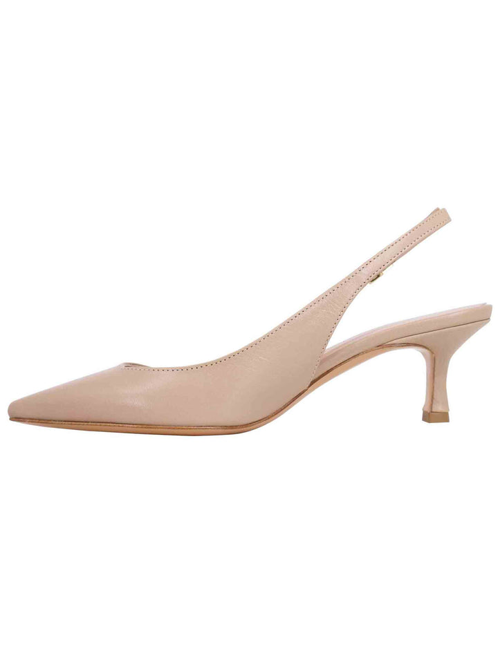Spatarella Decollete slingback donna in pelle taupe tacco basso Vendita Calda