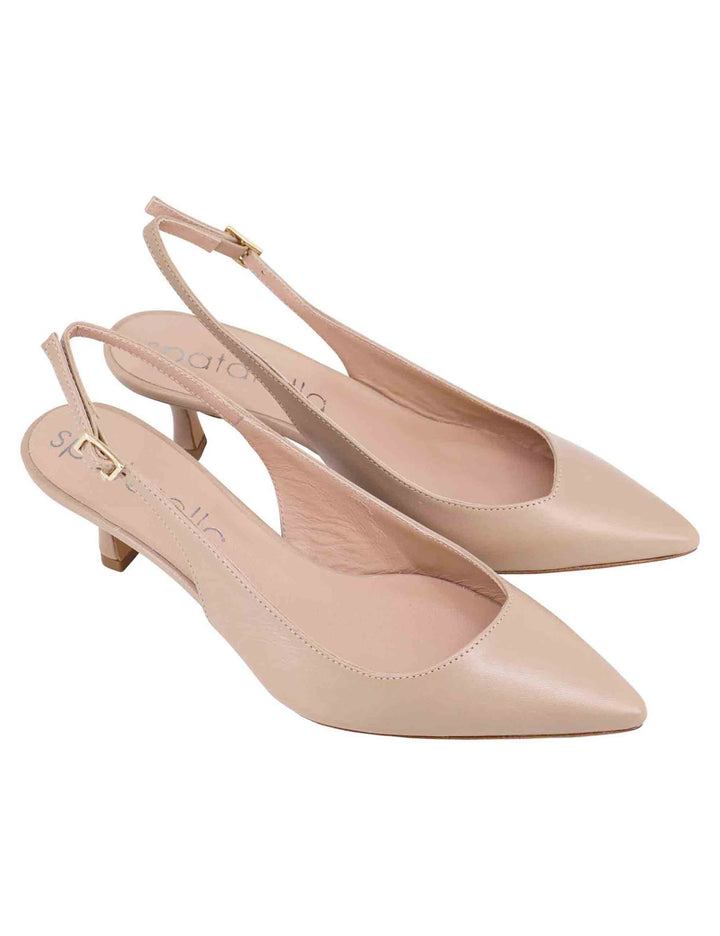 Spatarella Decollete slingback donna in pelle taupe tacco basso Vendita Calda