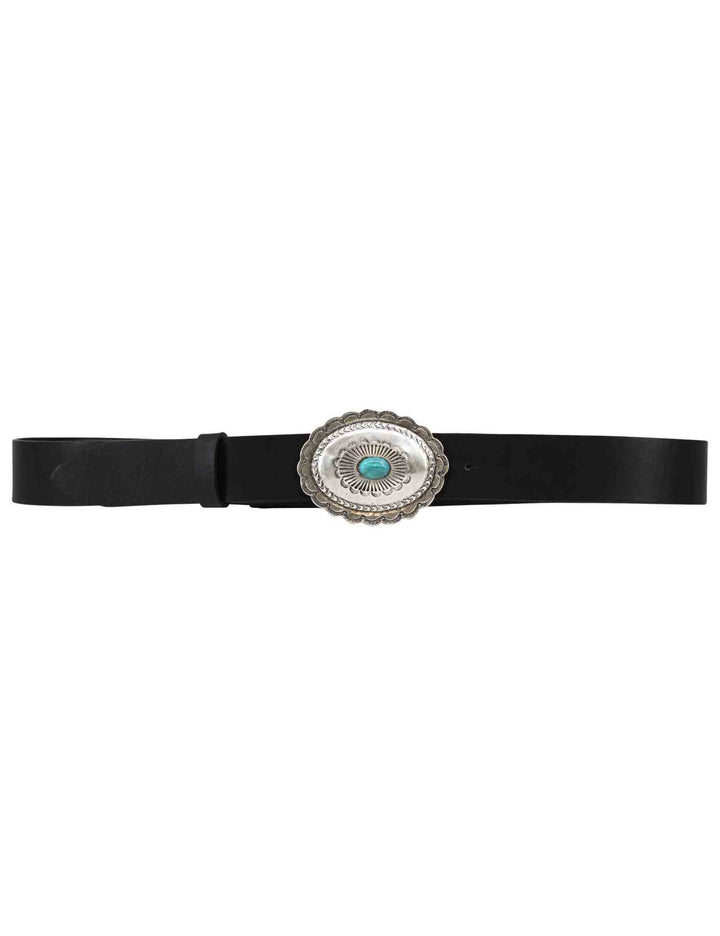 Spatarella Cinture donna in pelle nera con fibbione argento e turchese Vendite Flash