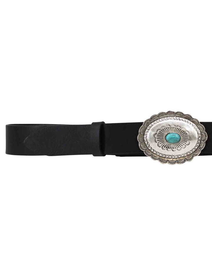 Spatarella Cinture donna in pelle nera con fibbione argento e turchese Vendite Flash