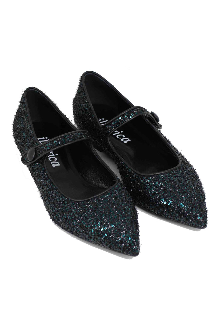 Spatarella Ballerine donna in tessuto glitter verde Offerta speciale