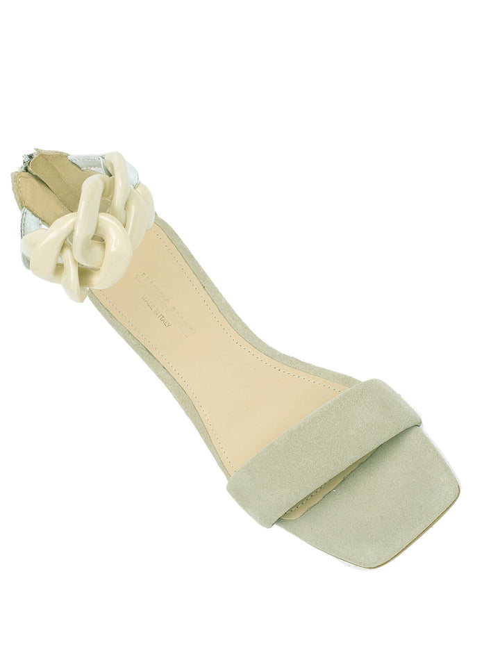 Spatarella Calzature Donna Sandali Bassi in Camoscio Avorio Bassi con Cavigliera a Catena Comprare a buon mercato