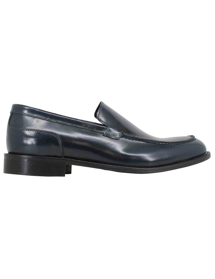 Spatarella Mocassini uomo in pelle blu con patta liscia a suola in cuoio cucita Online Outlet