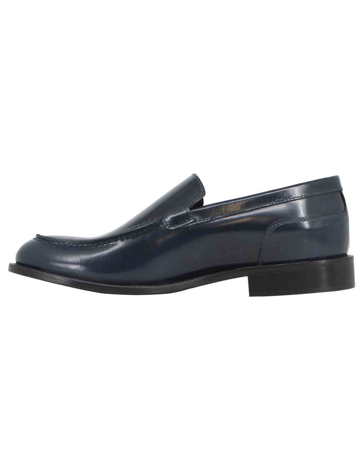 Spatarella Mocassini uomo in pelle blu con patta liscia a suola in cuoio cucita Online Outlet