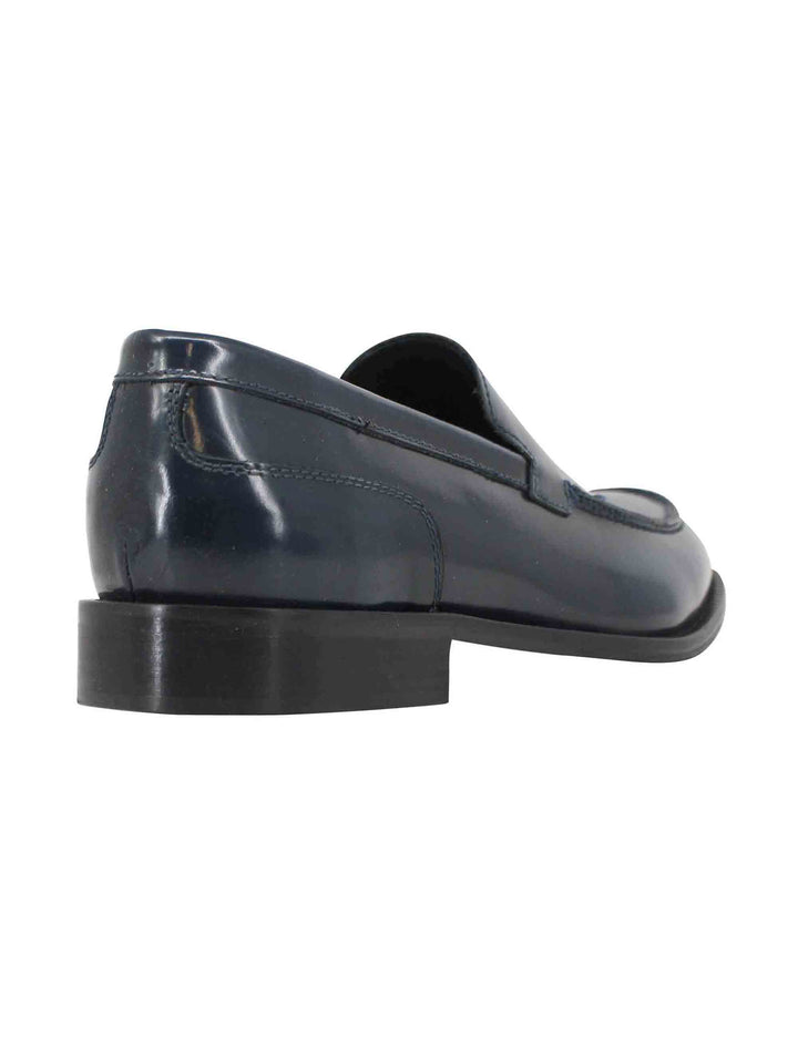 Spatarella Mocassini uomo in pelle blu con patta liscia a suola in cuoio cucita Online Outlet