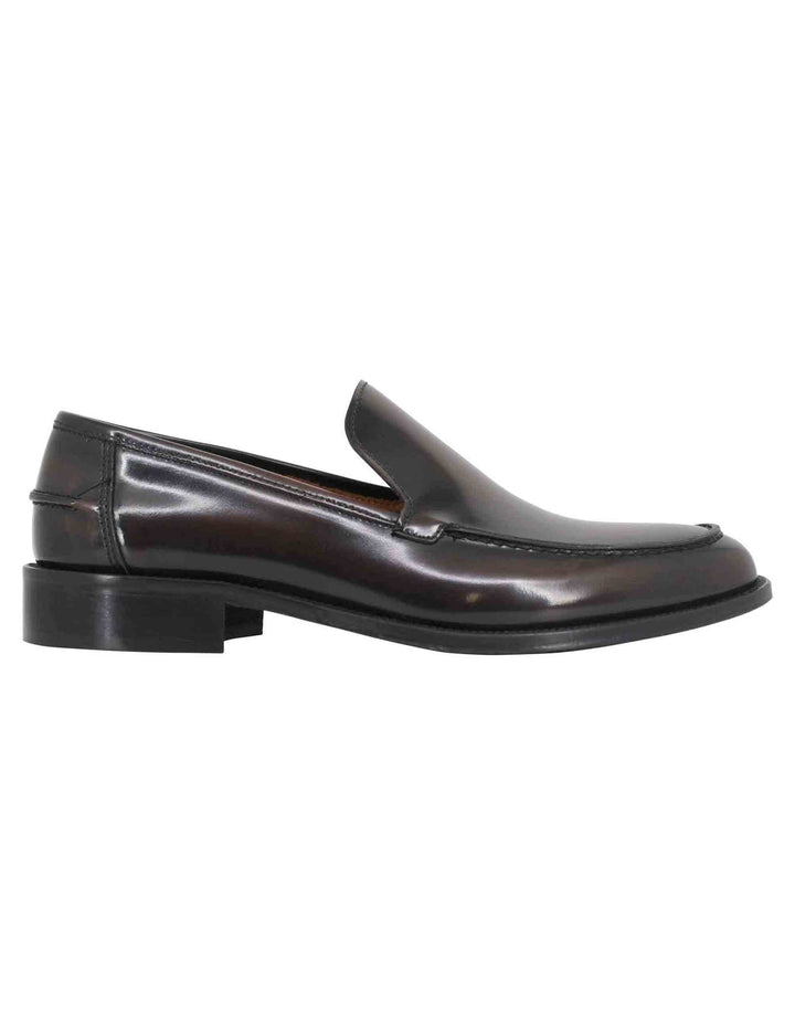 Spatarella Mocassini uomo in pelle testa di moro lucida con suola cucita in cuoio Offerta temporanea