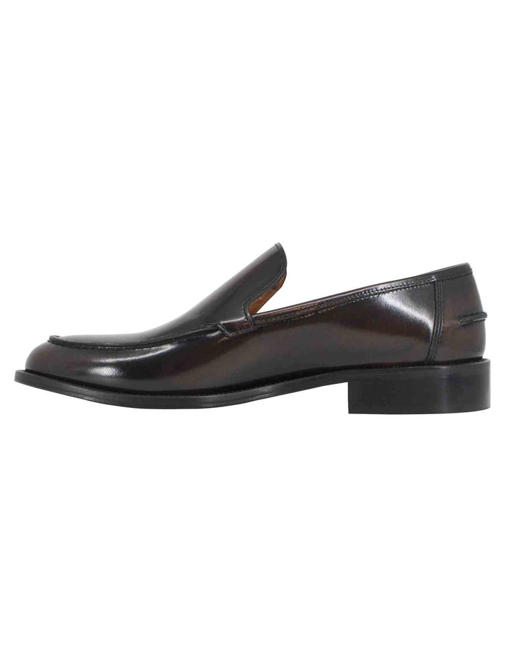 Spatarella Mocassini uomo in pelle testa di moro lucida con suola cucita in cuoio Offerta temporanea