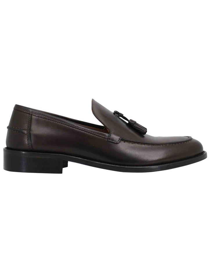 Spatarella Mocassini uomo in pelle testa di moro con suola cucita in cuoio e nappine Super Saving Price