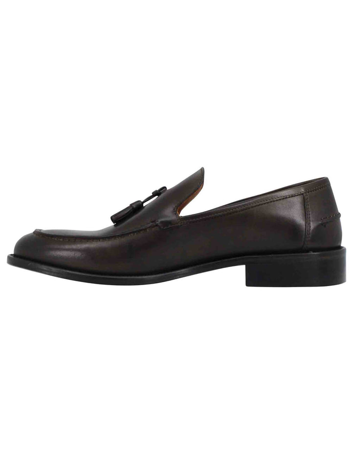 Spatarella Mocassini uomo in pelle testa di moro con suola cucita in cuoio e nappine Super Saving Price