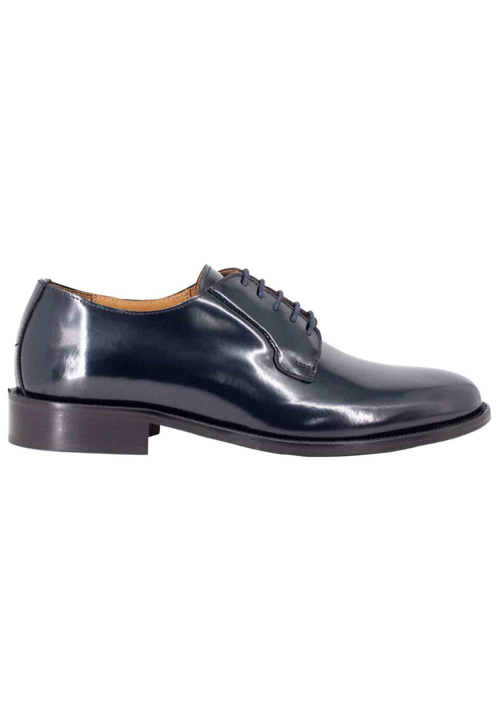 Spatarella Stringate uomo in pelle lucida blu con suola in cuoio cucita Latest stili