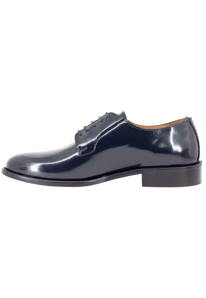 Spatarella Stringate uomo in pelle lucida blu con suola in cuoio cucita Latest stili