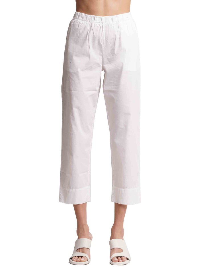 Spatarella Pantaloni donna in cotone bianco con elastico in vita Ultimo giorno