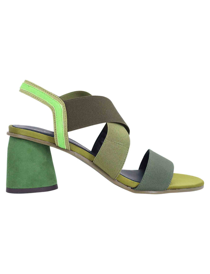 Spatarella Sandali slingback donna in tessuto verde con tacco in tinta Fino al 50% di sconto