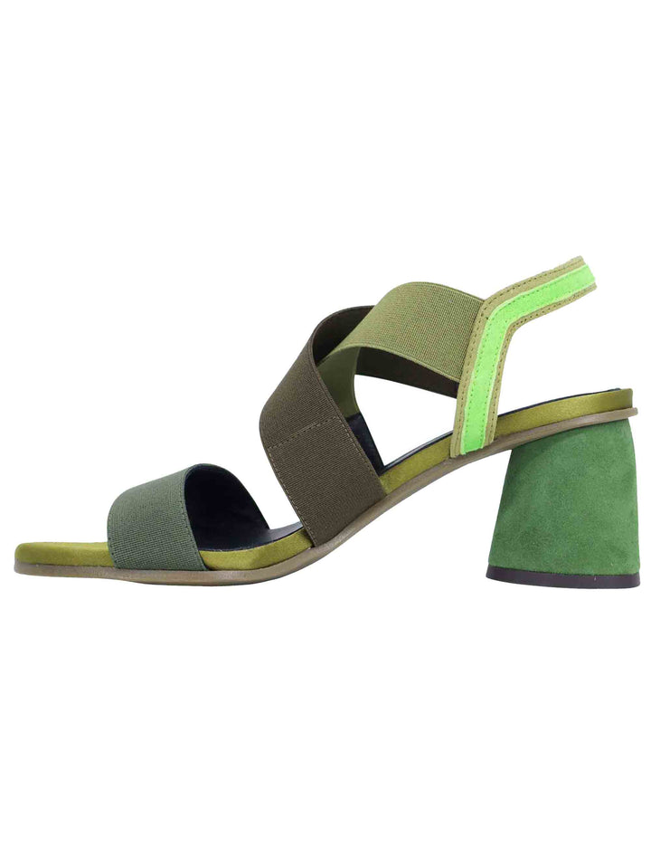 Spatarella Sandali slingback donna in tessuto verde con tacco in tinta Fino al 50% di sconto