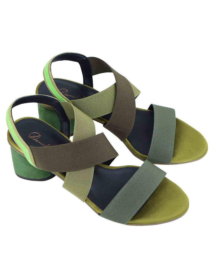 Spatarella Sandali slingback donna in tessuto verde con tacco in tinta Fino al 50% di sconto