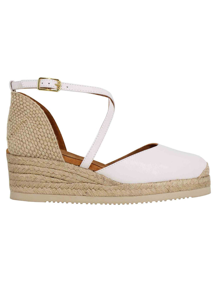 Spatarella Sandali espadrillas donna in pelle avorio con zeppa bassa Fino al 60% di sconto