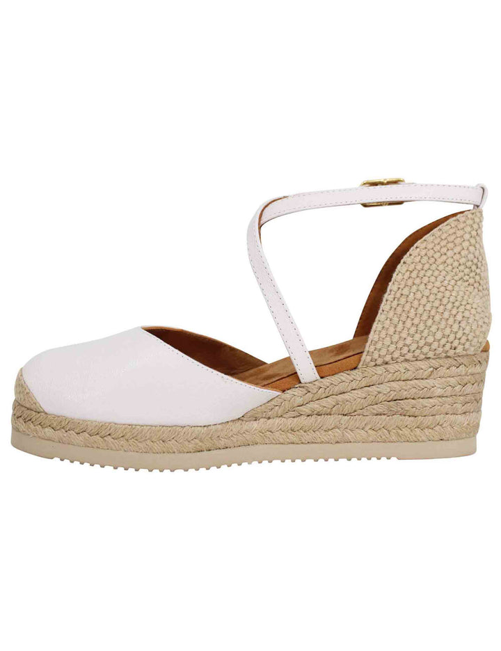 Spatarella Sandali espadrillas donna in pelle avorio con zeppa bassa Fino al 60% di sconto