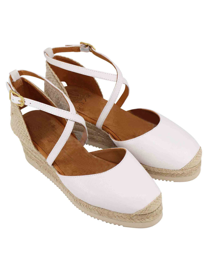 Spatarella Sandali espadrillas donna in pelle avorio con zeppa bassa Fino al 60% di sconto