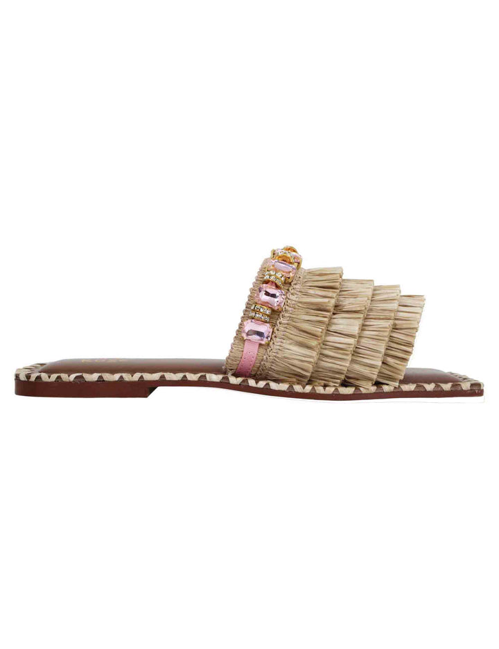 Spatarella Sandali flat donna in rafia beige con pietre e punta quadra Offerta speciale della fabbrica