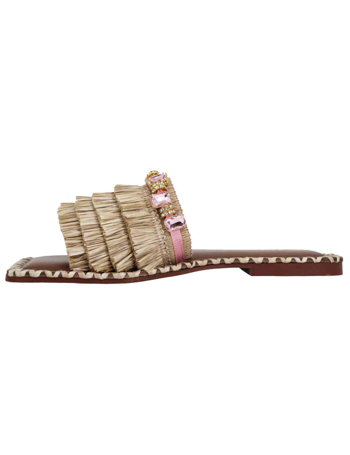 Spatarella Sandali flat donna in rafia beige con pietre e punta quadra Offerta speciale della fabbrica