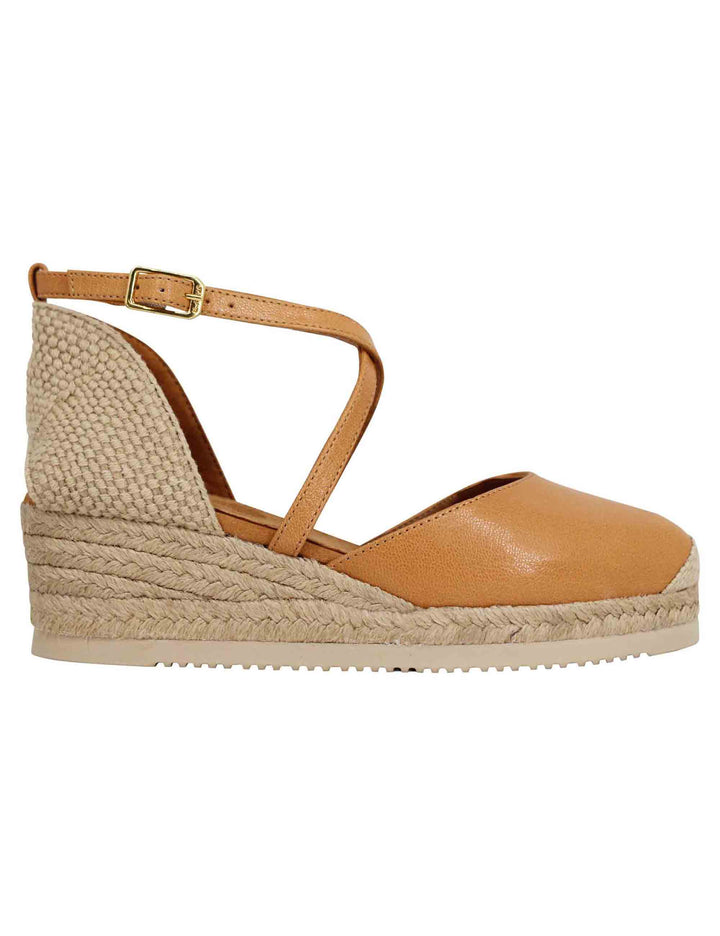 Spatarella Sandali espadrillas donna in pelle cuoio con zeppa bassa Sostegno trimestrale