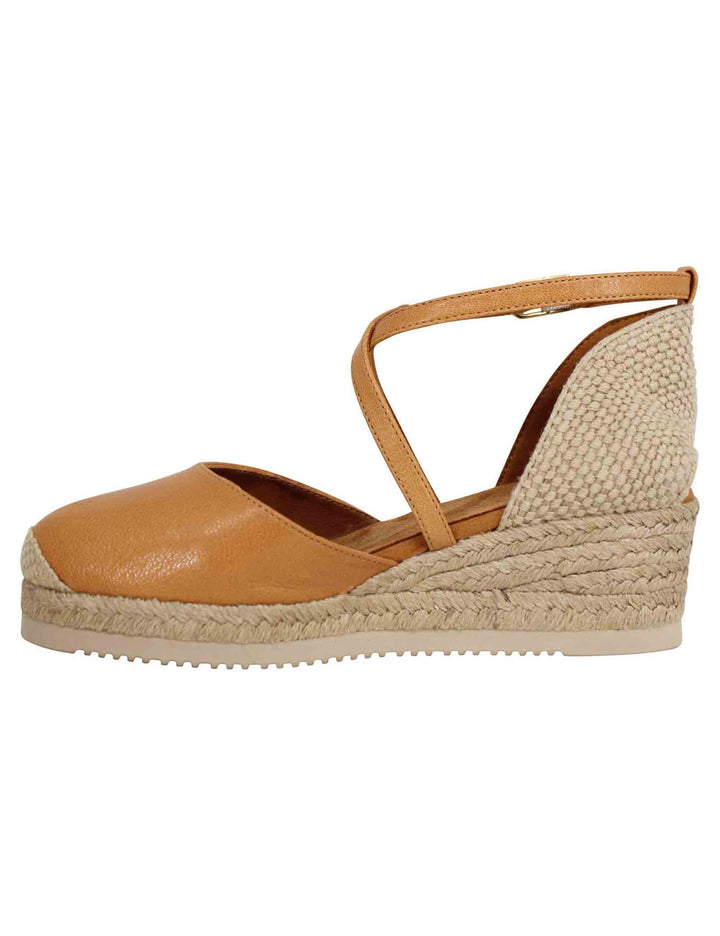 Spatarella Sandali espadrillas donna in pelle cuoio con zeppa bassa Sostegno trimestrale