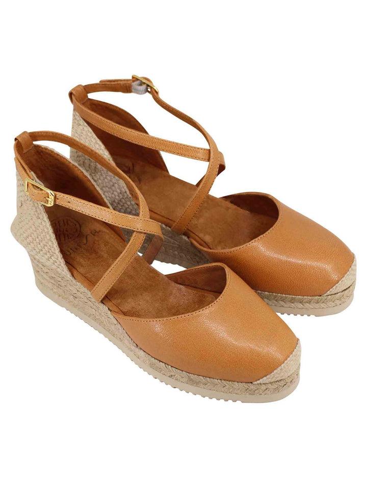 Spatarella Sandali espadrillas donna in pelle cuoio con zeppa bassa Sostegno trimestrale