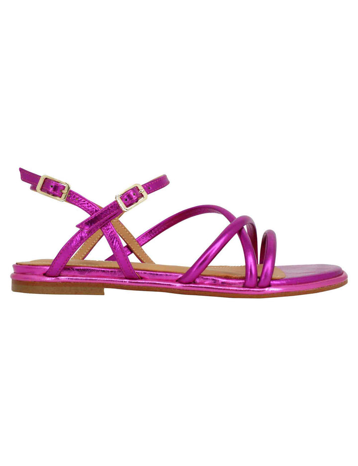 Spatarella Sandali flat slingback donna in pelle laminata fuxia Solo un giorno rimasto