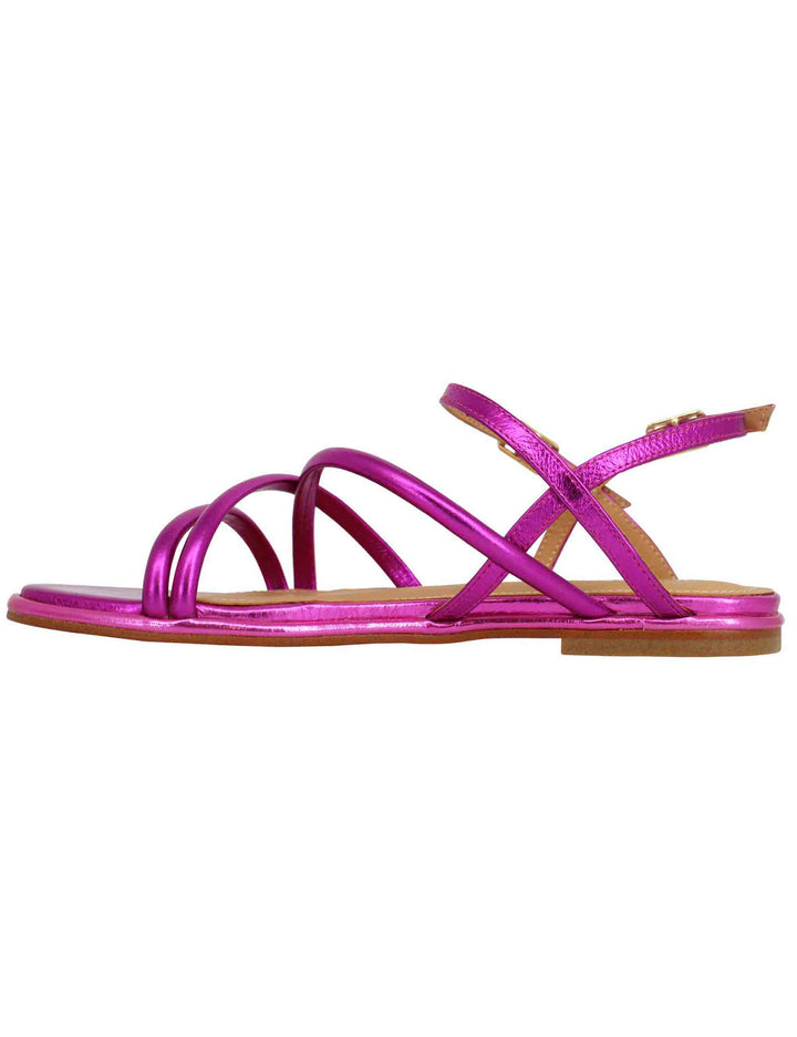 Spatarella Sandali flat slingback donna in pelle laminata fuxia Solo un giorno rimasto