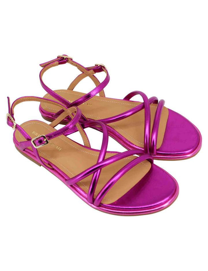 Spatarella Sandali flat slingback donna in pelle laminata fuxia Solo un giorno rimasto