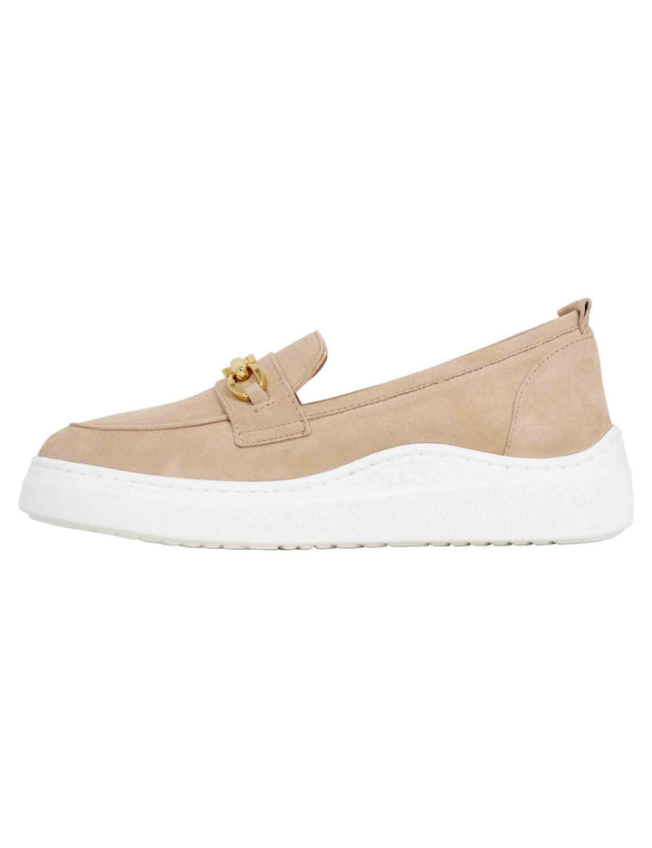 Spatarella Mocassini donna in pelle scamosciata nude con zeppa in gomma 50% di sconto con spedizione gratuita