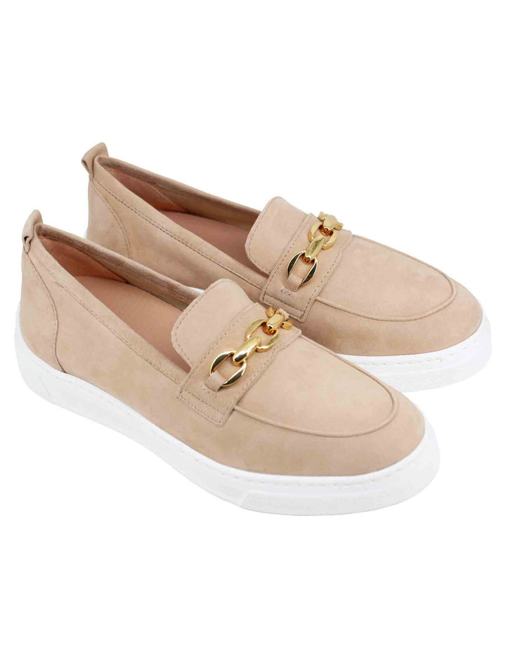 Spatarella Mocassini donna in pelle scamosciata nude con zeppa in gomma 50% di sconto con spedizione gratuita