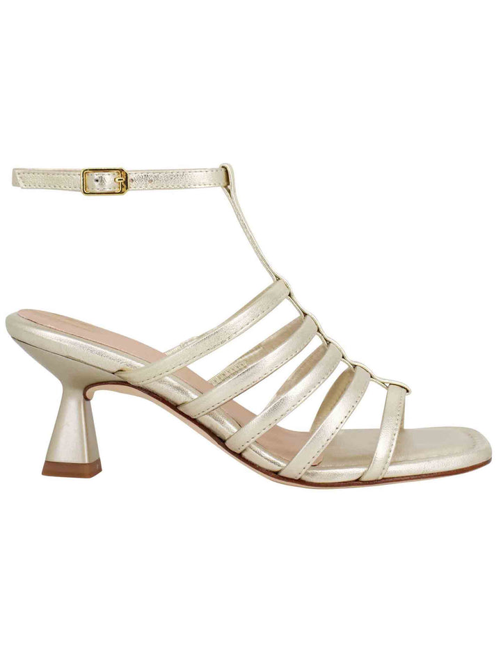 Spatarella Sandali donna in pelle laminata platino con punta quadra e cinturino alla caviglia Esporta salva