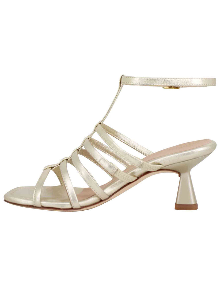 Spatarella Sandali donna in pelle laminata platino con punta quadra e cinturino alla caviglia Esporta salva