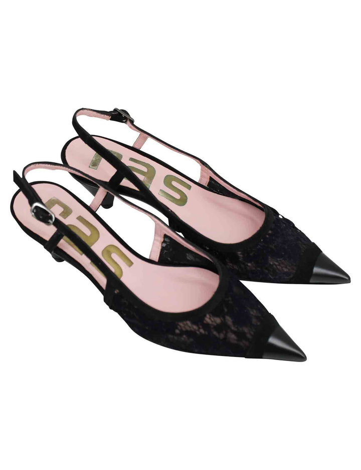 Spatarella Decollete slingback donna in pizzo nero con punta a punta Black Friday Prezzi
