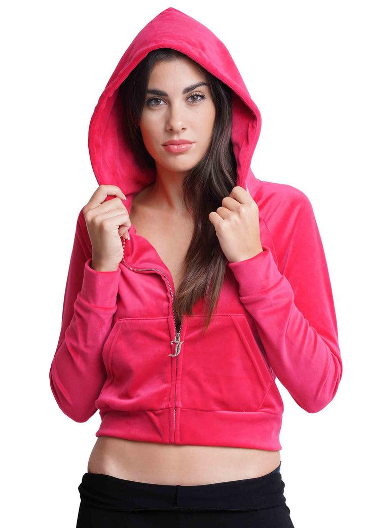 Spatarella Felpa donna Diamond in velluto fuxia con cappuccio e strass Nuovo