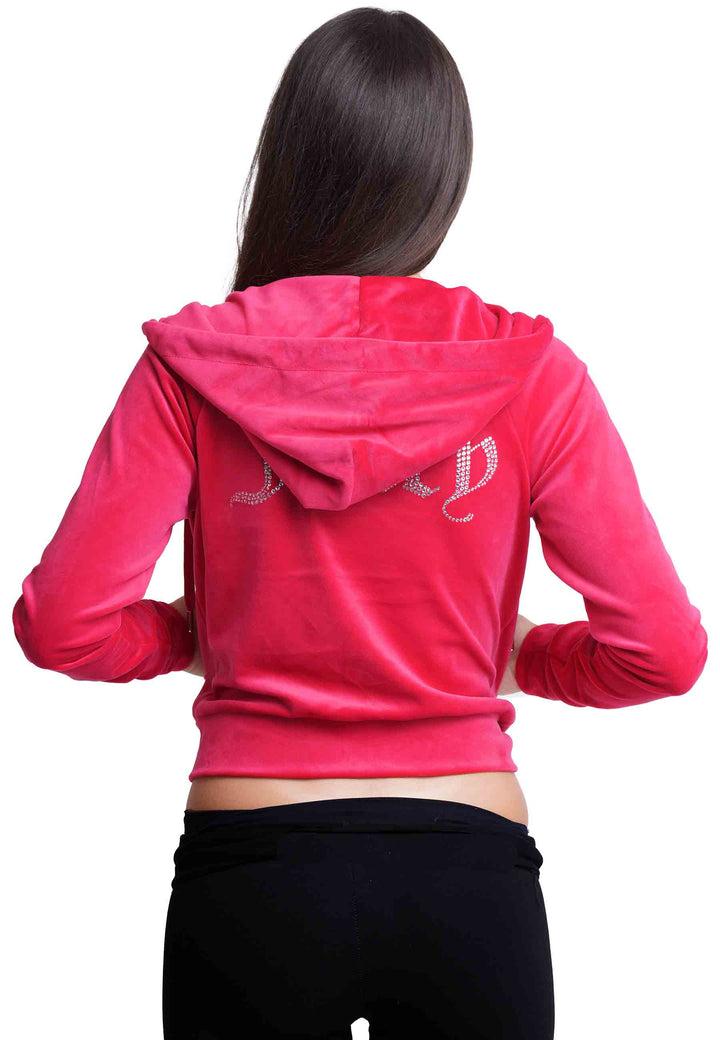 Spatarella Felpa donna Diamond in velluto fuxia con cappuccio e strass Nuovo