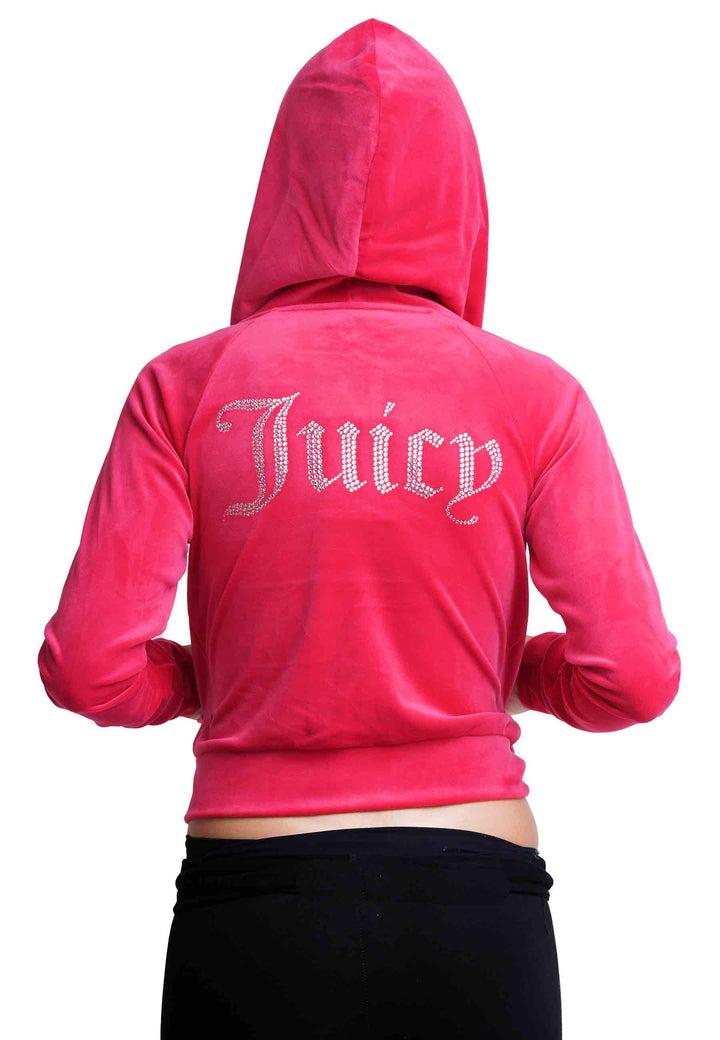Spatarella Felpa donna Diamond in velluto fuxia con cappuccio e strass Nuovo