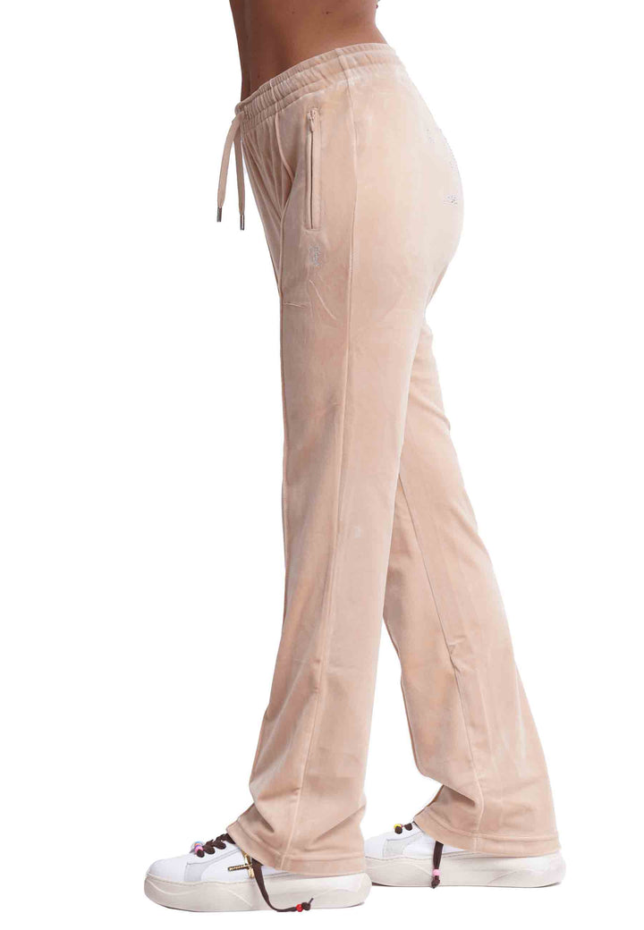 Spatarella Pantaloni donna Diamond in velluto beige con strass Qualità